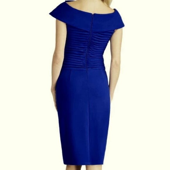 Tadashi Shoji Mystic Blue Bow Pleated Crepe Dress - Picture 3 of 4